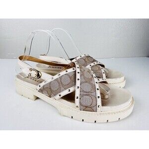 Coach palmer SIgnature jacquard And Leather Sandal Beige Size 9.5